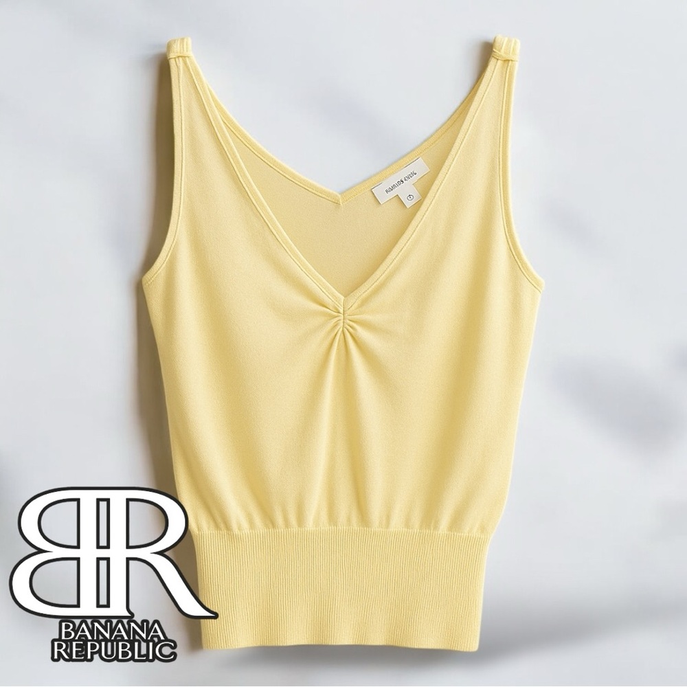 Silk Blend Knit Banana Republic Pale Yellow Sleeveless Sweater Vest Top - Picture 4 of 17